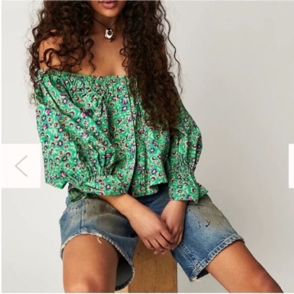 NWOT Free People Oversized Floral Boho Off the shoulders James Smock Top‎ - Picture 1 of 7